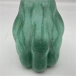 Murano green glass vase in the style of Barovier and Torso, the crackle design styled as a gourd with a fluted rim, H32cm