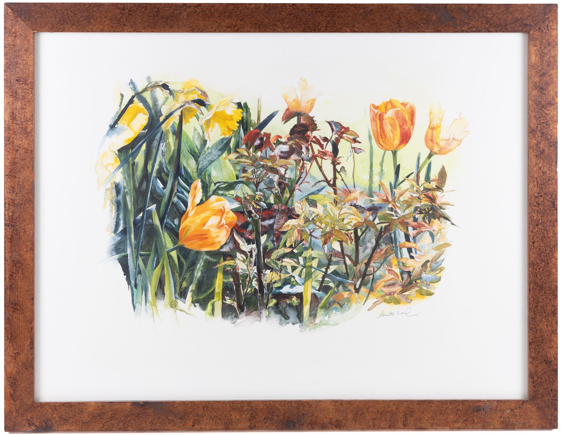 Annette Kane (British 1955-): 'Two Spoons' and Still Life of Tulips, two watercolours signed, one titled verso, 33cm x 48cm and 55cm x 74cm (2)