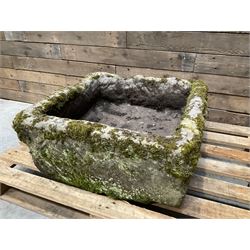 Large 19th century square weathered stone trough 