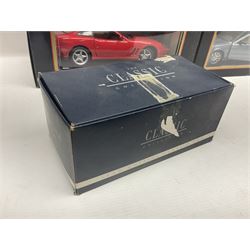 Three Maisto Special Edition 1:18 scale die-cast models - Porsche 550A Spyder, Jaguar 'S' Type and Ferrari 550 Maranello; all boxed; five other unboxed Maisto/Bburago 1:18 scale models; and two Classic Collection lead crystal models of Classic Cars (10)