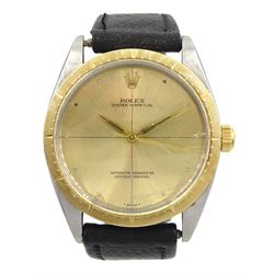 Rolex Oyster Perpetual Superlative Chronometer wristwatch, 18ct bezel and stainless steel case, model No. 1008 serial No. 1451957, on black leather strap