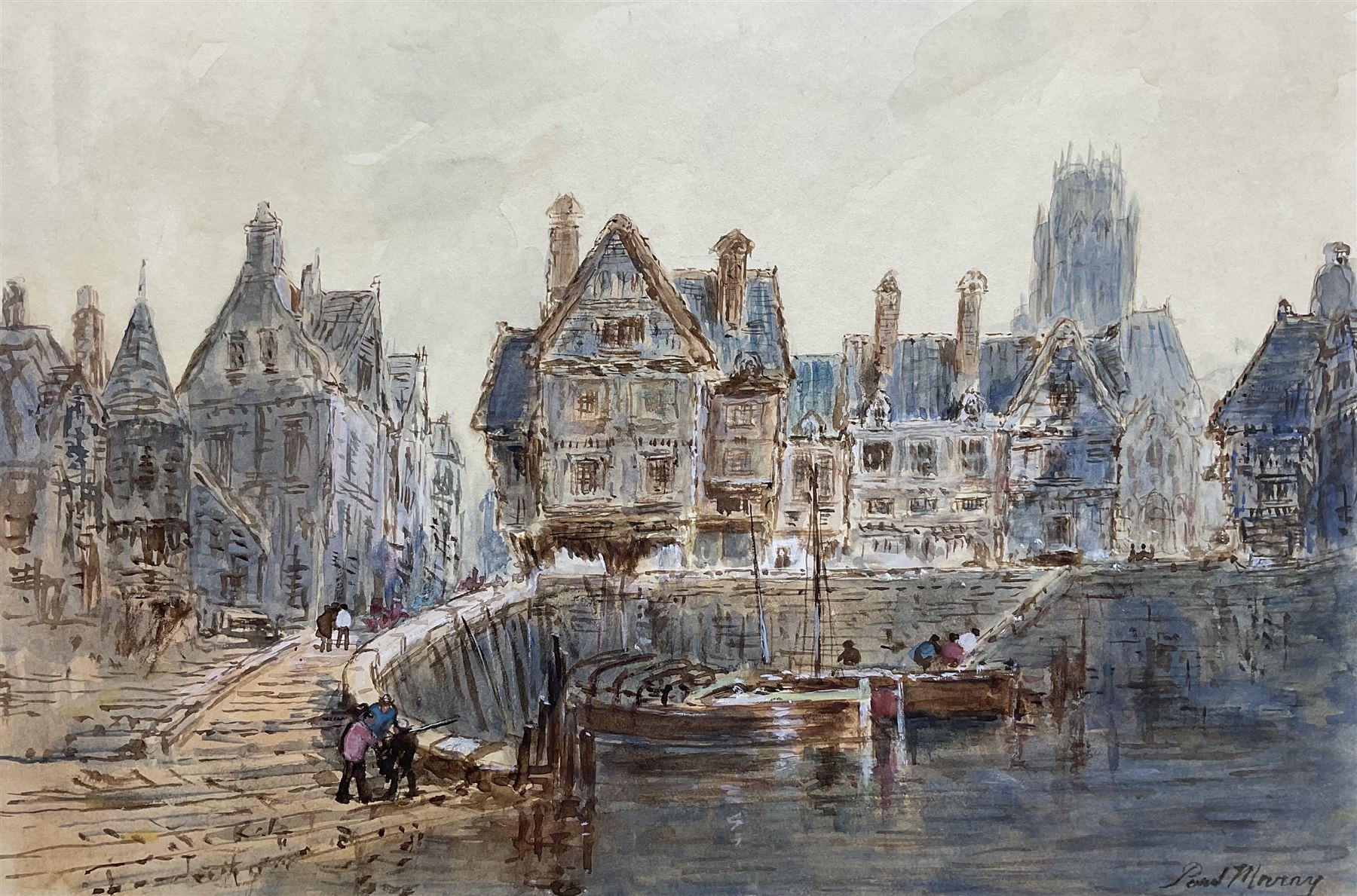 Paul Marny (French/British 1829-1914): 'Rouen Harbour', watercolour signed 26cm x 40cm 
Provenance: in the same family ownership for three generations