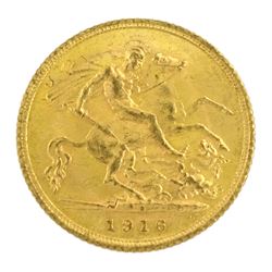 King George V 1916 gold half sovereign coin, Sydney mint