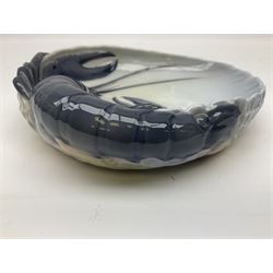 Pair of Royal Copenhagen bowls modelled as baskets and mounted with lobsters, model no 3498 and 3277, with painted and printed marks beneath, largest D19cm