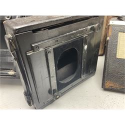 Contessa-Camera Werke folding camera, together with Hirrlinger folding camera, additional plates, two tripods and other accessories 