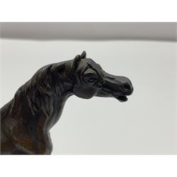 After Jules Moigniez, bronze figure of a horse upon a stepped oval base, H11cm 