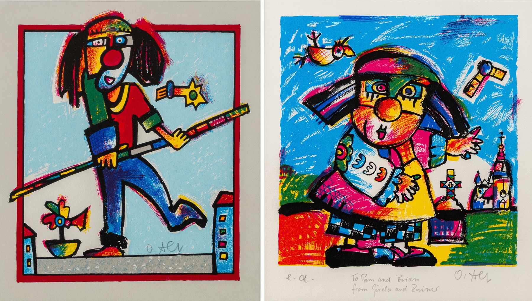 Otmar Alt (German 1940-): 'An Acrobat in Lippstadt' and 'The Tightrope Walker', two limited edition screenprints signed max 23.5cm x 22.5cm (2)