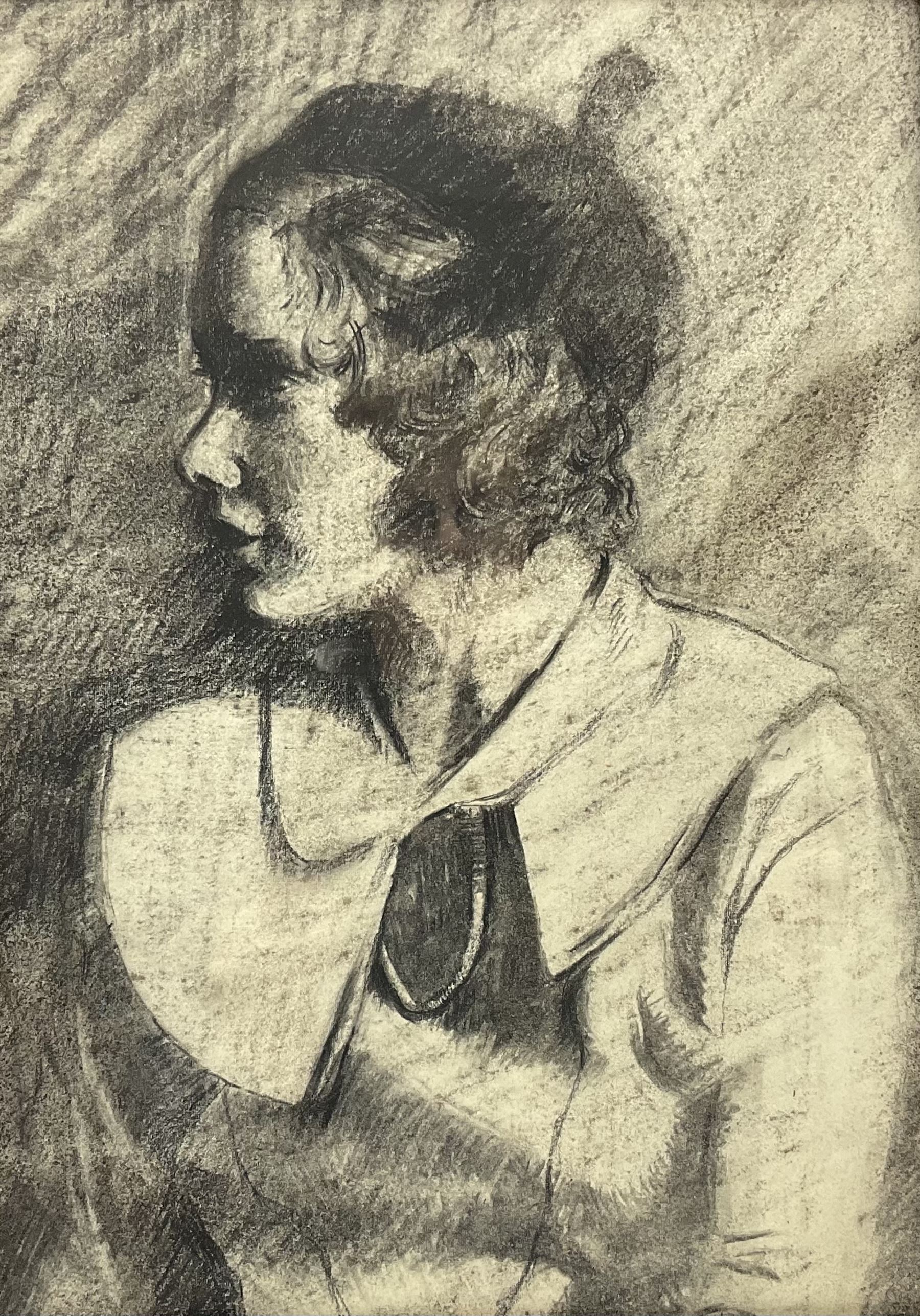 Attrib. Dame Laura Knight (British 1877-1970): Portrait of a Young Woman bearing a resemblance to Phyllis Crocker, charcoal unsigned 35cm x 25cm
