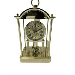 Three quartz mantle clocks and one 1930s mantle clock
