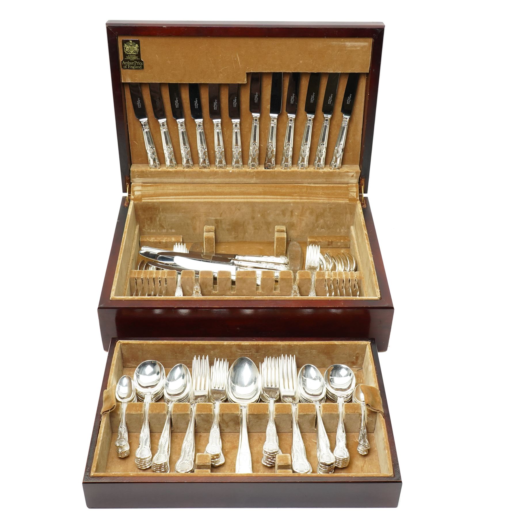 Arthur Price canteen of Kings Pattern silver plated cutlery for twelve covers, understood to have been purchased from Harrods in 1980s 124 pieces, boxed