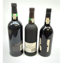 Graham's 1977 vintage port, bottled 1979,  75cl,  unknown proof, Taylor's late bottled vintage port 1988, 100cl, 20%vol and Taylor's 10 years old port, No 186914, 75cl, 20%vol (3)