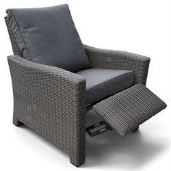 Kettler - Palma rattan garden reclining lounger chair, of high-back and square form with reclining and extending foot-rest function, with loose seat cushions and protective cover