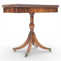 Victorian design mahogany card table, rectangular top with swivel and fold open action, re...