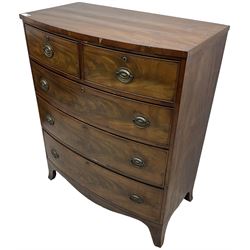 Victorian mahogany bow-front chest, two short and three long cock-beaded drawers, on bracket feet