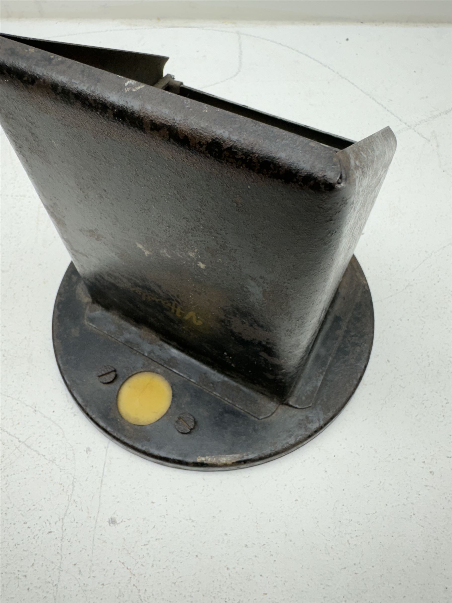 WWII British home front car headlamp blackout cowl, marked V Howtlew, H15cm