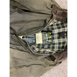 Barbour jacket, together with another jacket, Clyde Valley Gillet, Vision boots and Wychwood shoe box and bag  