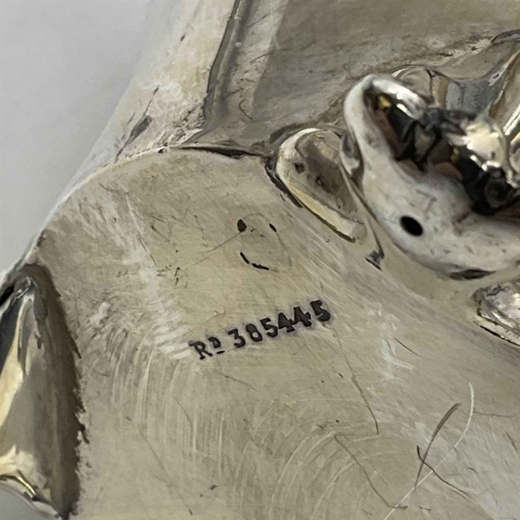 Five piece Edwardian silver tea service, comprising teapot and coffee pot, each with ebonised scroll handle, tea caddy with hinged cover, twin handled open sucrier, and milk jug, each of rounded bombe form, upon four paw feet, hallmarked William Adams Ltd, Birmingham 1904 and 1905, coffee pot H26cm
