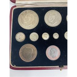 King George VI 1937 fifteen coin specimen set, housed in the official The Royal Mint maroon and gilt case
