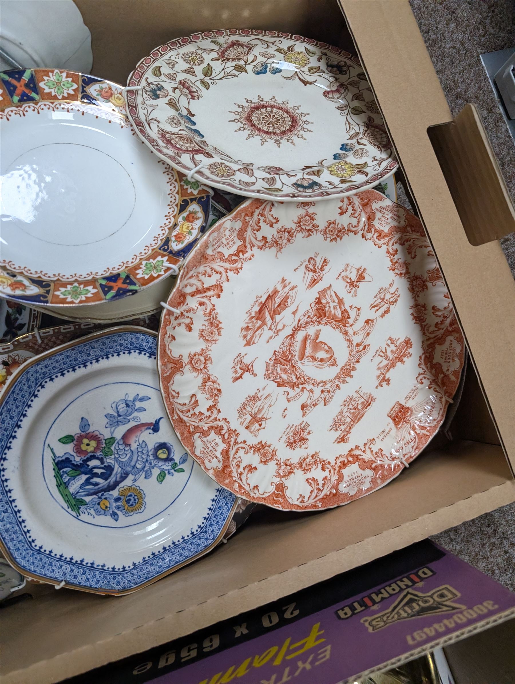 Collection of metal ware including horse brasses, together with and display plates, in two boxes 