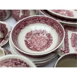 Masons Vista pattern ceramics, including coffee pot, sauce boat, twin handled jar and cover, teapots, mugs, etc 