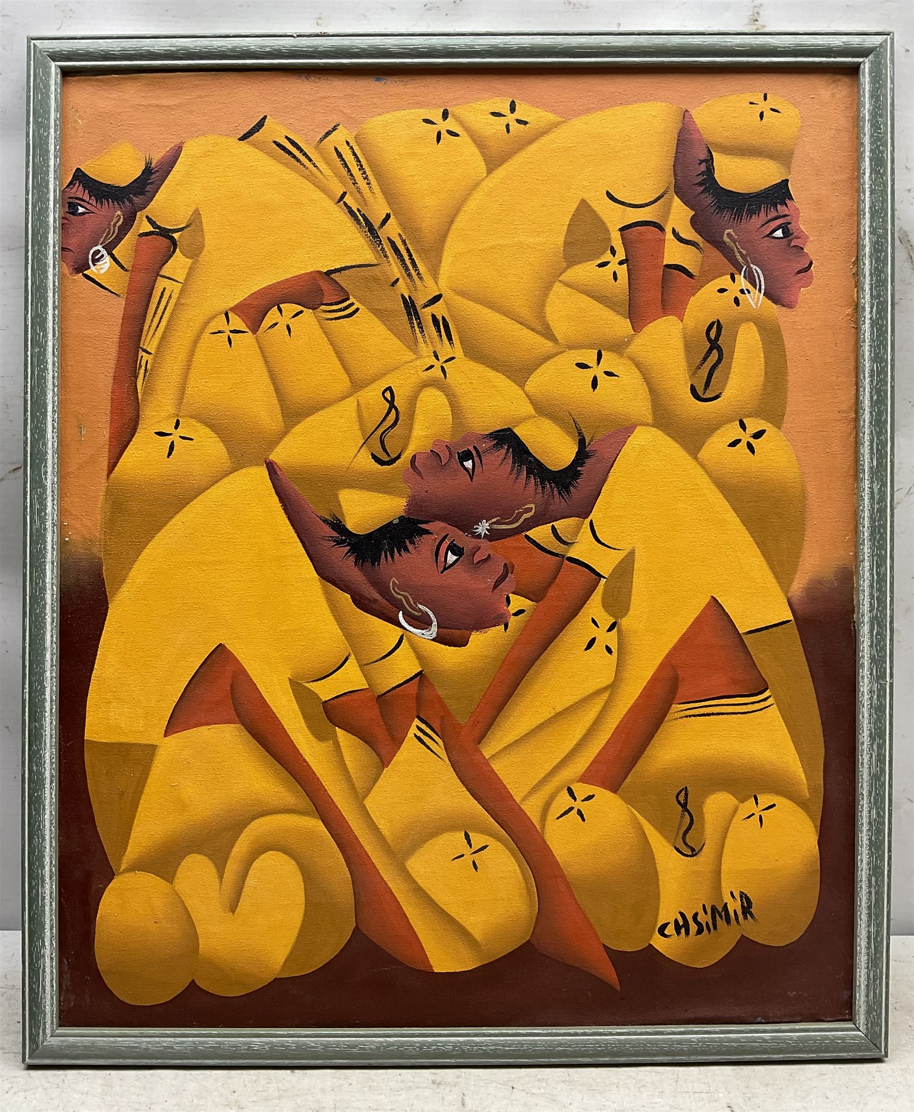Laurent Casimir (Haitian 1928-1990): Figures in Yellow, oil on canvas laid on board signed 59cm x 49cm