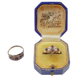Edwardian 9ct gold garnet and split pearl ring, Birmingham 1906 and a similar 9ct gold Victorian ring, Birmingham 1888
