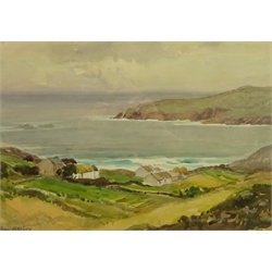  Frank McKelvey (Irish 1895-1974): Coastal Cottages County Donegal, watercolour signed 25cm x 36cm  DDS - Artist's resale rights may apply to this lot    