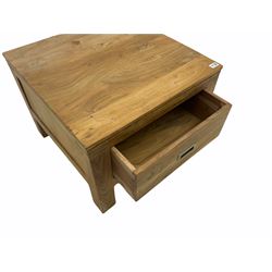 Hardwood square lamp table, fitted with single drawer opening either end