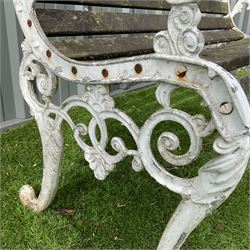Cast aluminium and wood slatted garden bench painted in white  - THIS LOT IS TO BE COLLECTED BY APPOINTMENT FROM DUGGLEBY STORAGE, GREAT HILL, EASTFIELD, SCARBOROUGH, YO11 3TX