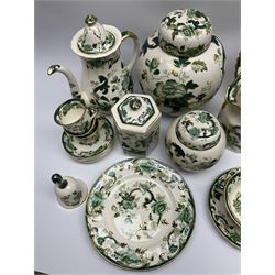Masons 'Chartreuse' Ironstone ceramics, to include graduated set of three jugs, tea wares comprising teapot, teacups and saucers, milk jug and sucrier, lidded vases etc