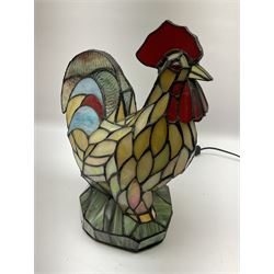 Tiffany style stained glass table lamp in the form of a cockerel, H35cm