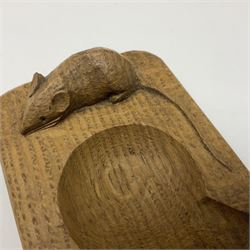  Mouseman oak ashtray, canted rectangular form with carved mouse signature, by the workshop of Robert Thompson, Kilburn, L10cm