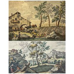 Francesco Bartolozzi (Italian 1728-1815) After Marco Ricci (Italian 1676-1730): 'Vive il Pastor con pascolar gl'armenti' and 'Fra le selve e tranquilla alma ben nata', pair engravings with hand colouring pub. c.1762, 39cm x 52cm (2) (unframed)