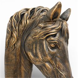 Pair of bronzed painted metal horse head wall mounts, 51cm 