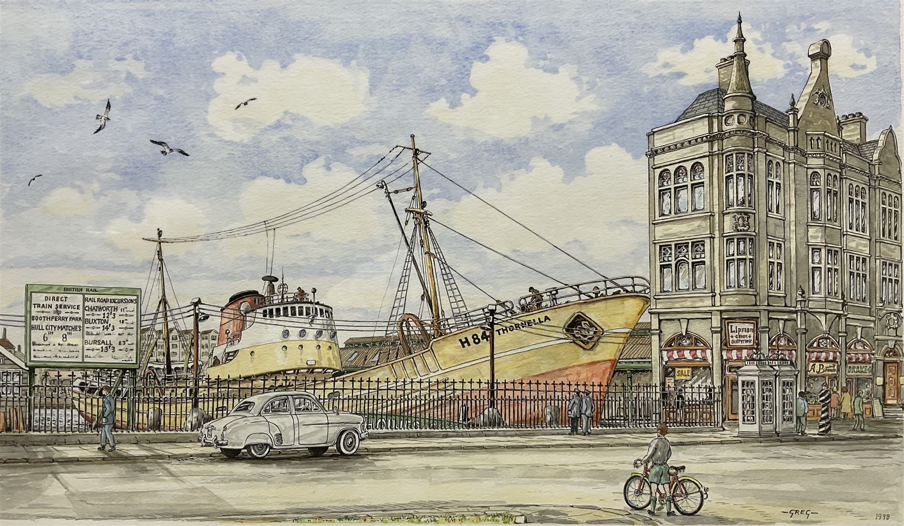 Greg (British 20th Century): Thornella in the Harbour, watercolour signed and dated 1998, 32cm x 52cm 