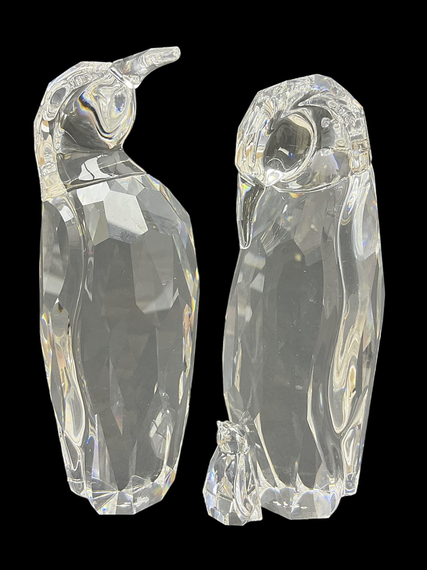 Swarovski Crystal penguin family group, comprising pair of adults and chick, tallest H13cm