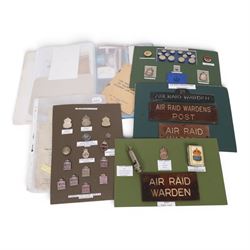 Air Raid Precautions items, including four door plates, silver lapel bedges, Women's Volun...
