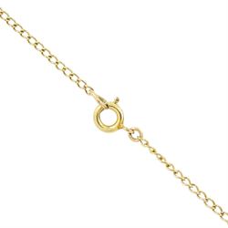 18ct gold ruby, sapphire and turquoise flower head pendant, set with single sapphire, surrounded by six alternate rubies and turquoise stones, on a 9ct gold fine curb link chain necklace, hallmarked
