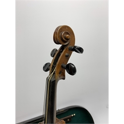 John Murdoch & Co. 'The Maidstone' three-quarter size violin with 33.5cm two-piece maple back and ribs and spruce top, bears label, 55cm overall, in original ebonised wooden 'coffin' case with two bows 