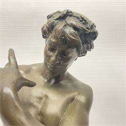 After Felix Carpentier, Improvisateur; bronzed figure of a man playing the flute, marked Felix Charpentier, H35