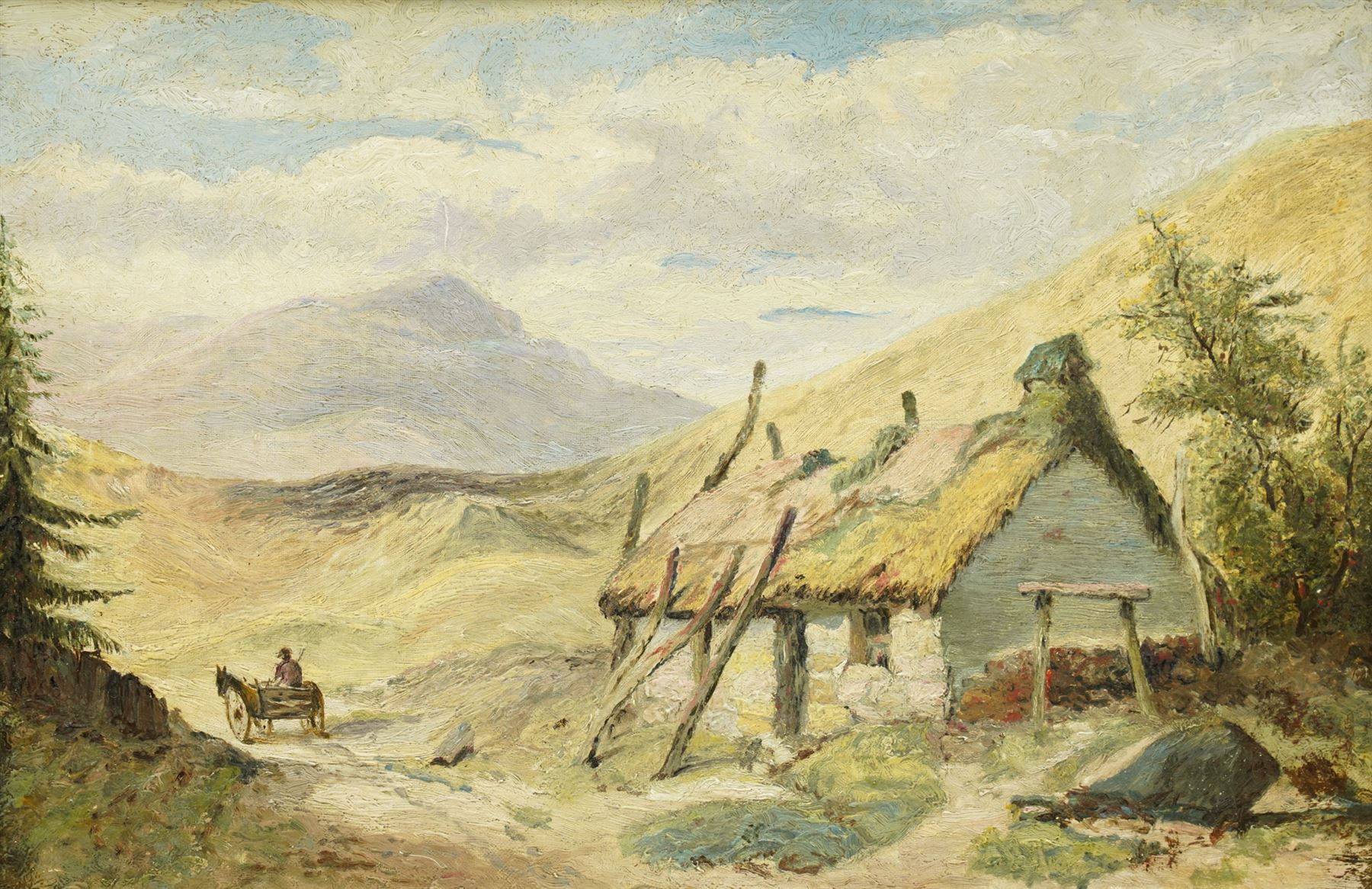 Circle of Letitia Marion Hamilton (Irish 1878-1964): The Thatched Barnhouse, oil on canvas inscribed verso 30cm x 45cm