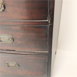  19th century mahogany bow front chest, two short and three long drawers, bracket supports, W104cm, H94cm, D53cm  