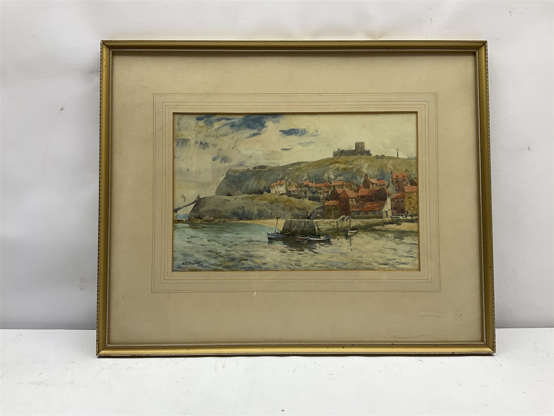 Albert George Stevens (Staithes Group 1863-1925): Tate Hill Pier Whitby, watercolour signed 19cm x 30cm