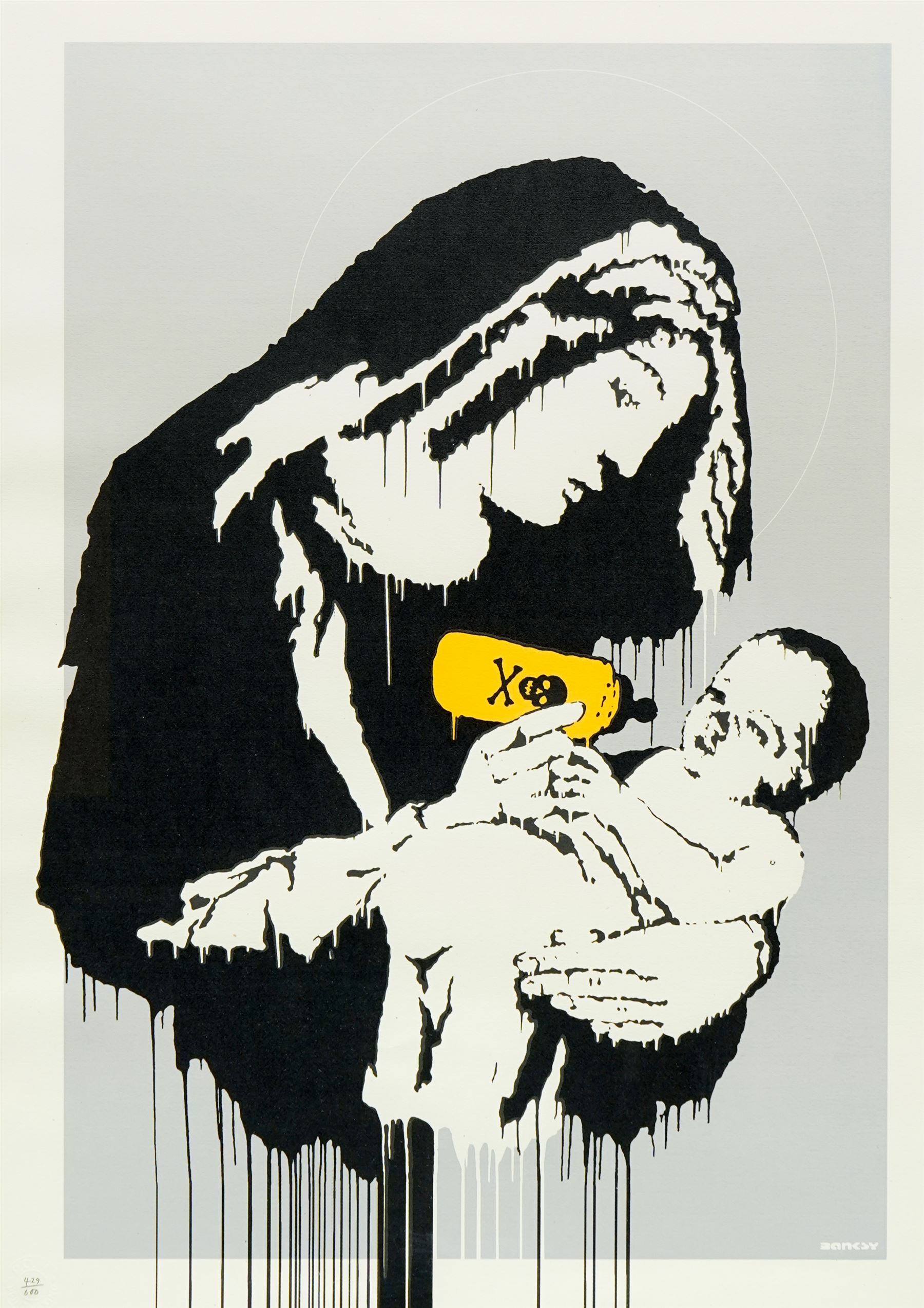 Banksy (British 1975-): 'Toxic Mary', screenprint in colours on wove paper, numbered 429/600 in pencil with embossed 'POW' stamp, circa 2003, 68cm x 48cm
Provenance: authenticated by Sotheby's London