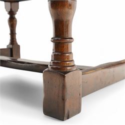 17th century design oak refectory dining table with baluster turned supports  united by a H-shaped stretcher base