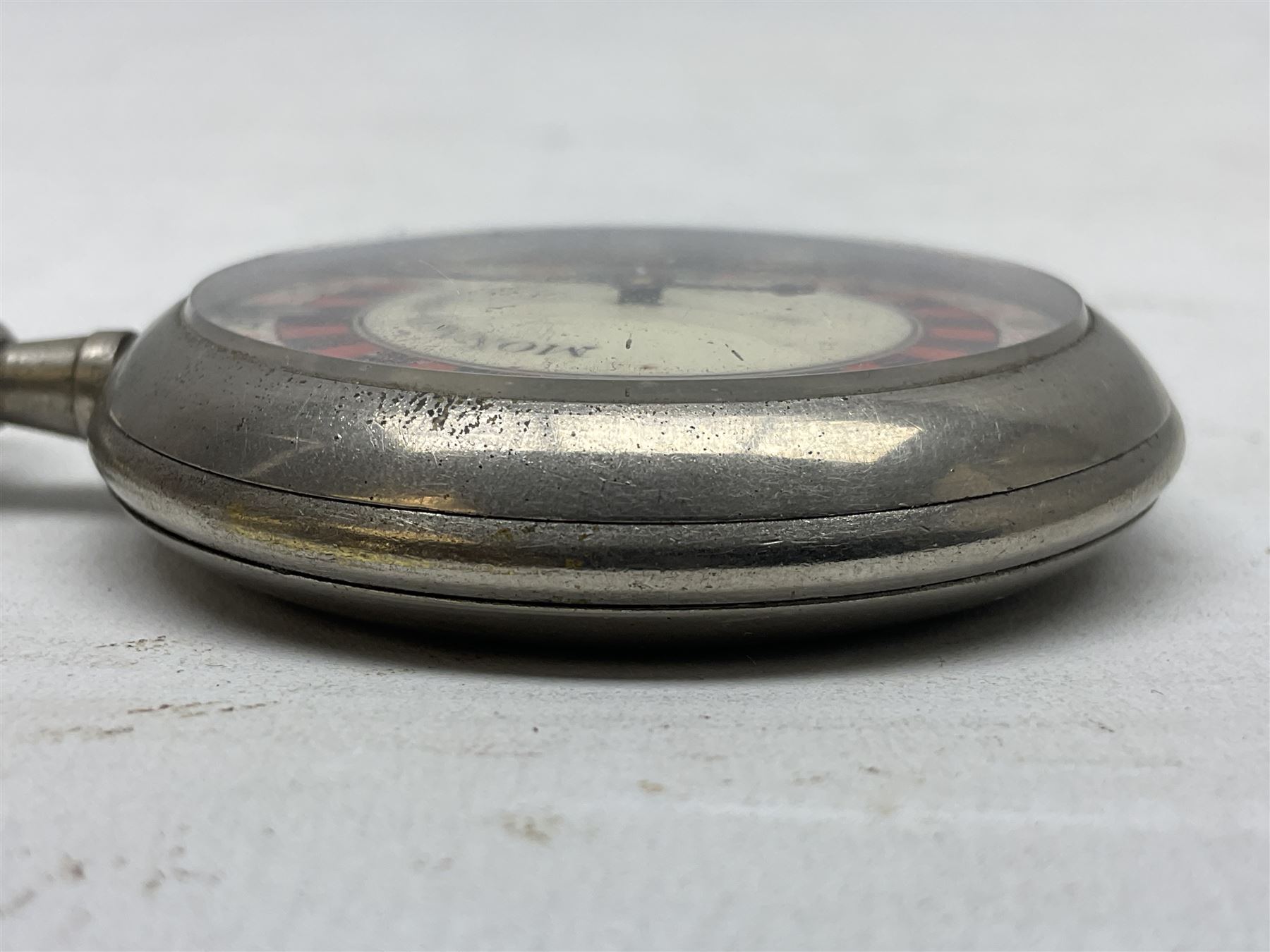 Early 20th century novelty Monaco roulette wheel, with enamel dial in pocket watch case 
