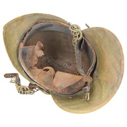 British fire brigade Merryweather pattern brass helmet, with a leather inner, and chain chin strap, H26cm