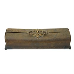 Mid 19th century leather fan case with plush lined interior and fitted with a two air musi...