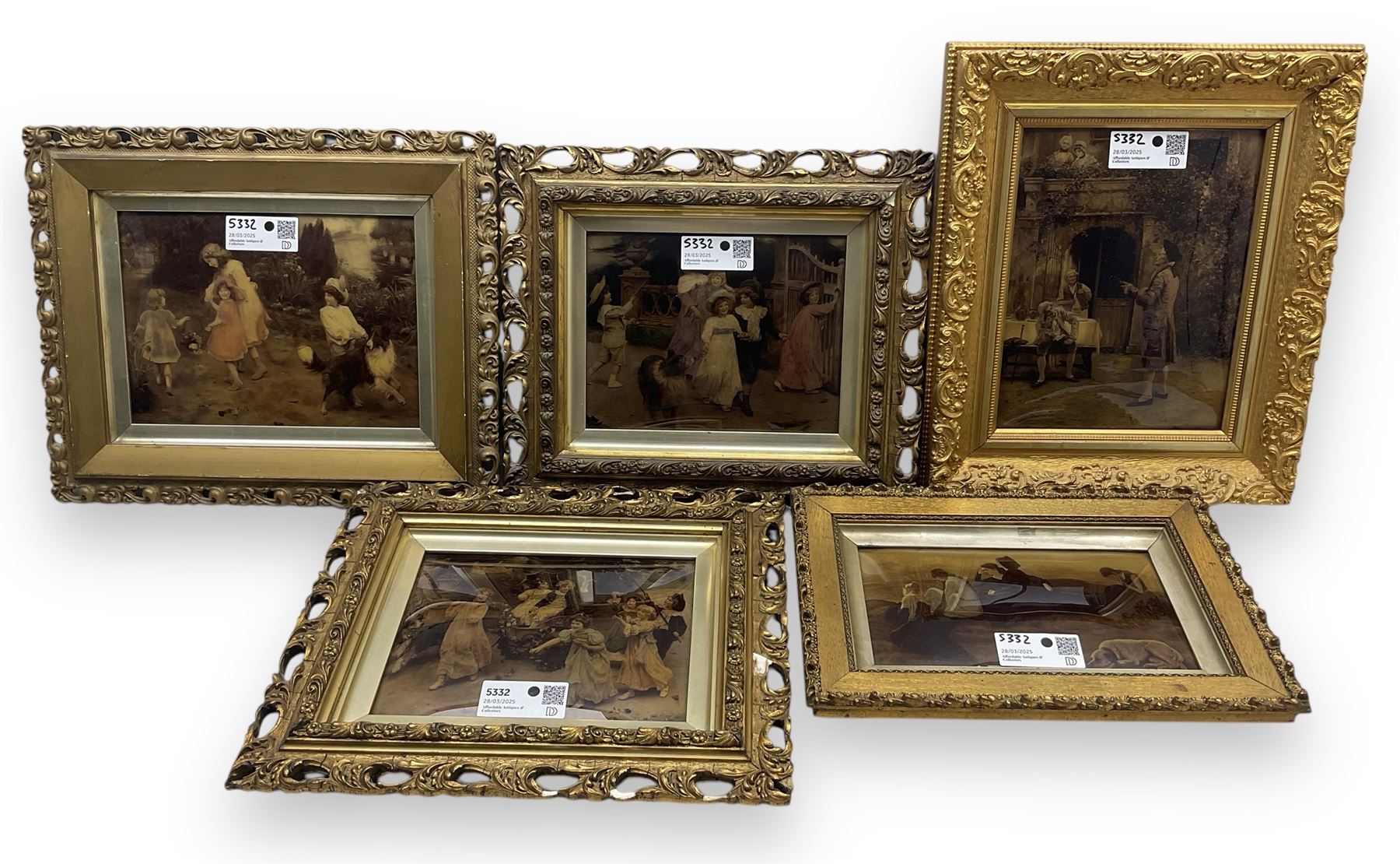 Five crystoleums, in ornate gilt frames, largest frame overall 33cm x 41cm 5)