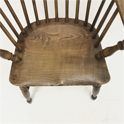 19th century ash and elm Windsor armchair, turned supports joined by stretcher, W60cm